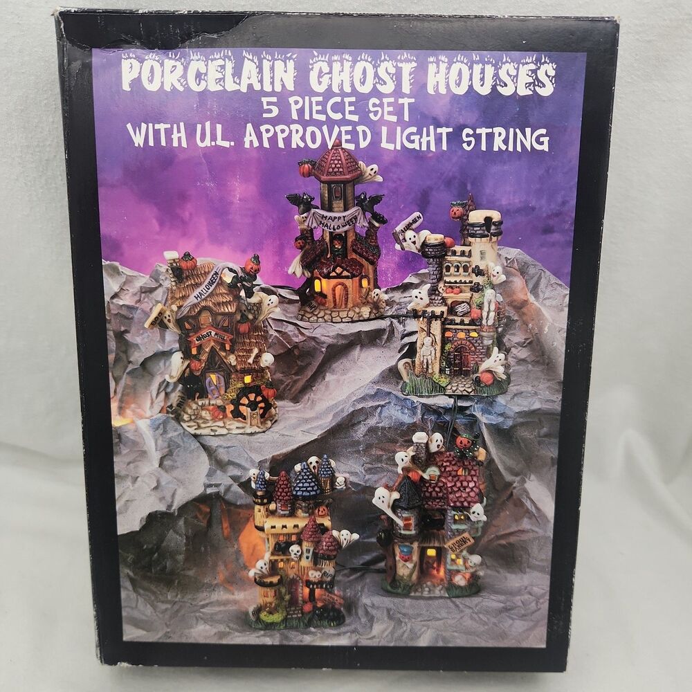 House Ghost Houses Kurt Adler 5Pc Lighted Porcelain Halloween Village VTG